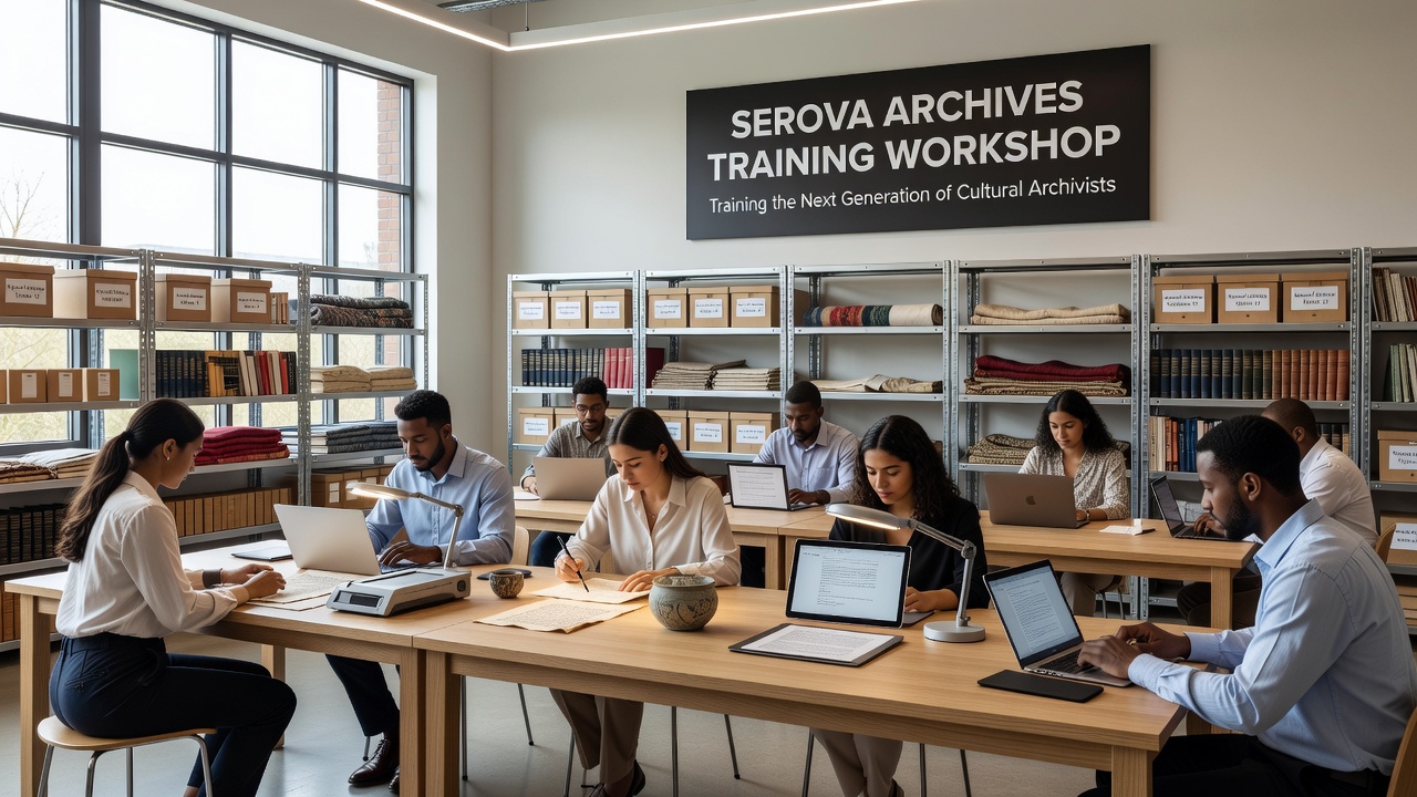 Trainees collaborate on digitizing archival materials during a Serova workshop session focused on metadata standards